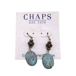 Chaps Semi Precious Nugget Drop Dangle Earrings Hook Closure Gold Tone
